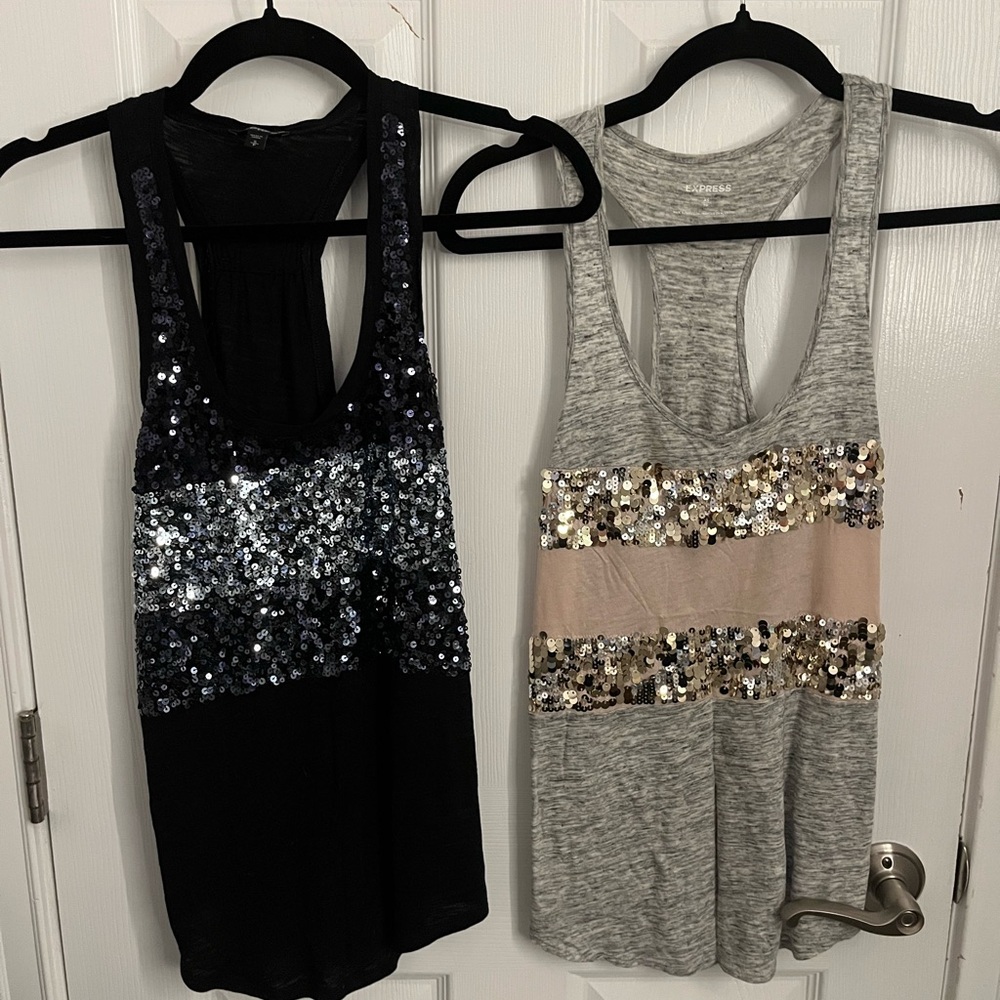 Express Sequin Tank Tops - Black and Gray